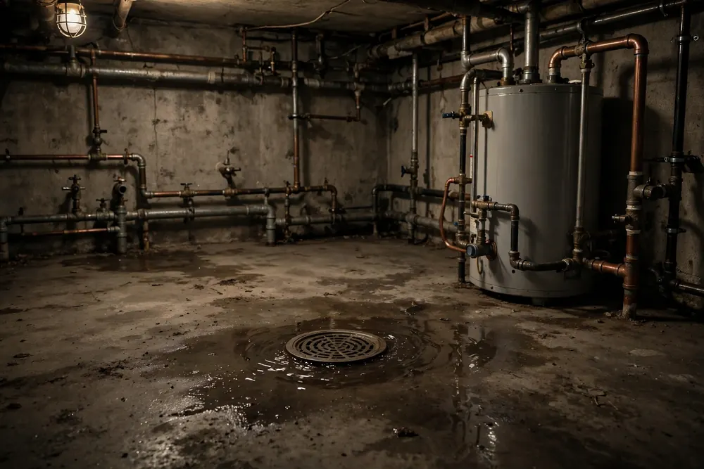 Before: the problem in a basement drain