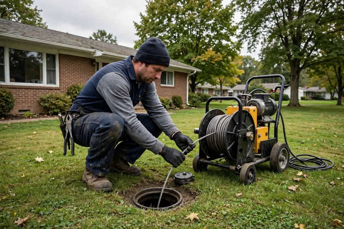 Drain Cleaning Ada, OH — a technician clearing a drain at a home cleanout