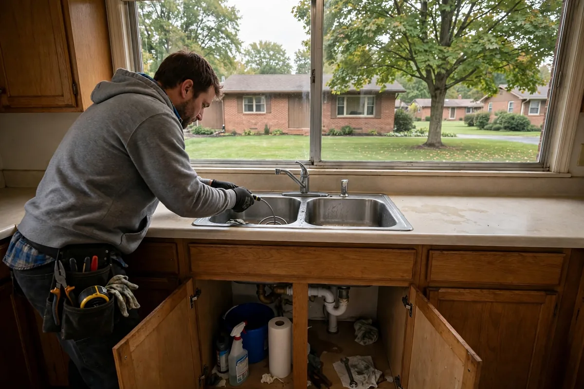 Drain Cleaning Adamsville, OH — a pro running a drain machine at an outdoor cleanout