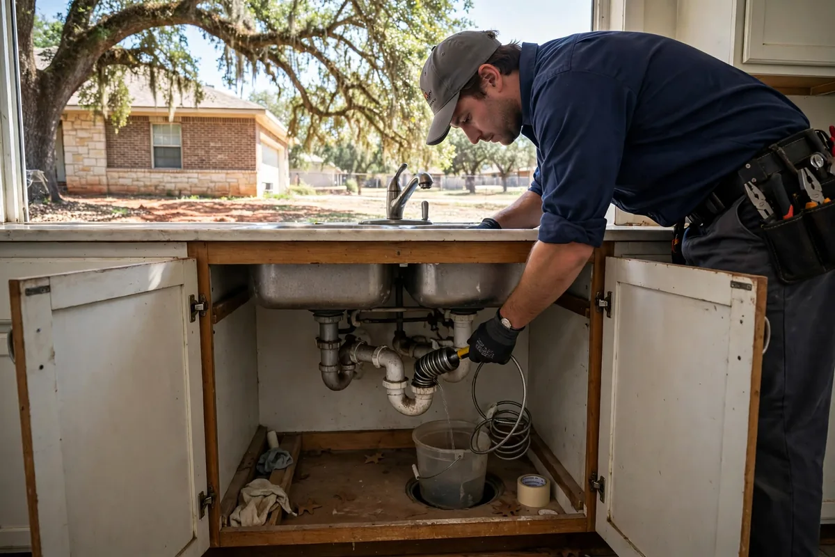 Drain Cleaning Addison, TX — a pro running a drain machine at an outdoor cleanout