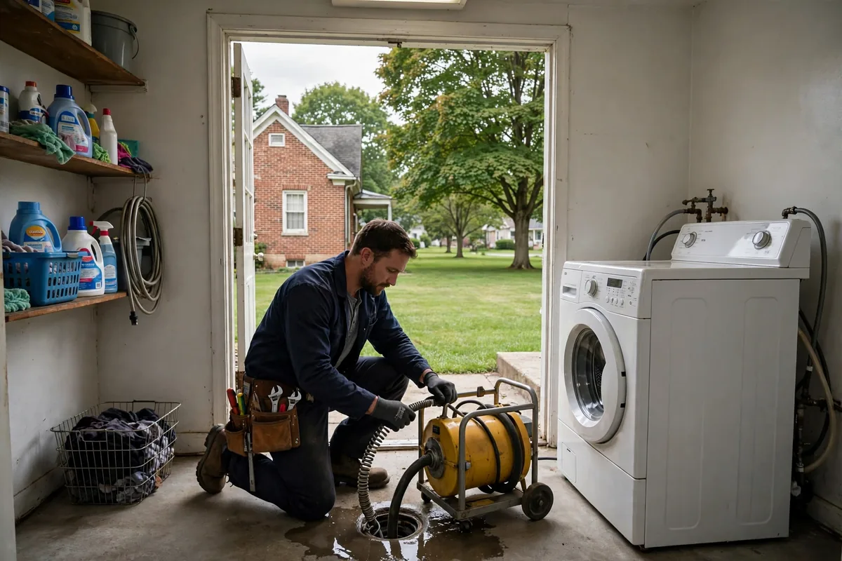 Drain Cleaning Akron, OH — a pro running a drain machine at an outdoor cleanout