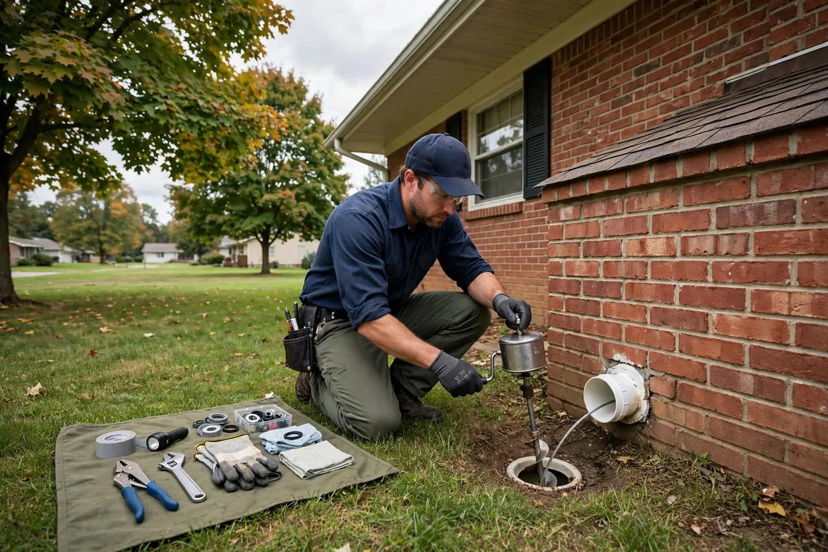 Drain Cleaning Alger, OH — a technician clearing a drain at a home cleanout
