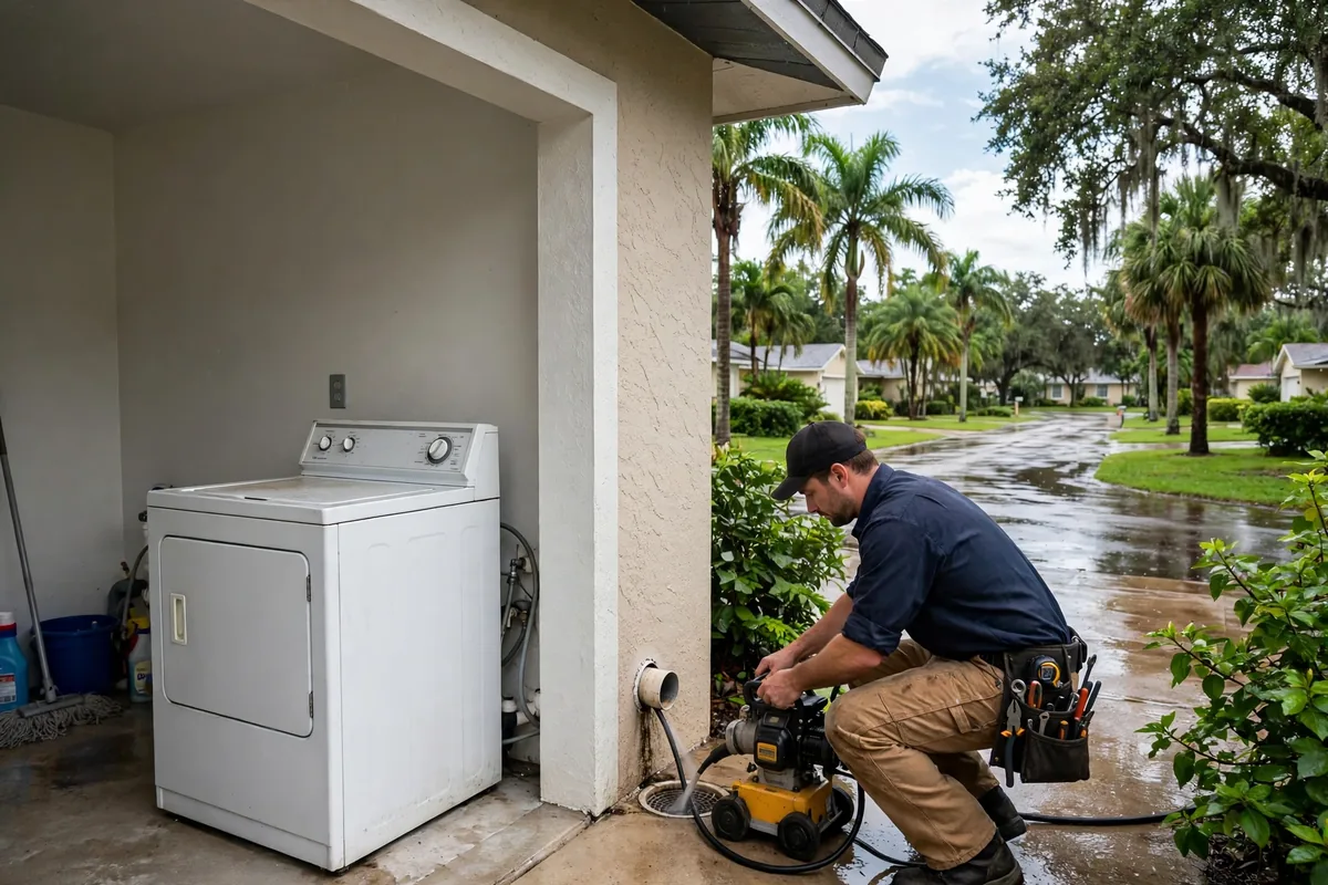 Drain Cleaning Alturas, FL — a pro running a drain machine at an outdoor cleanout