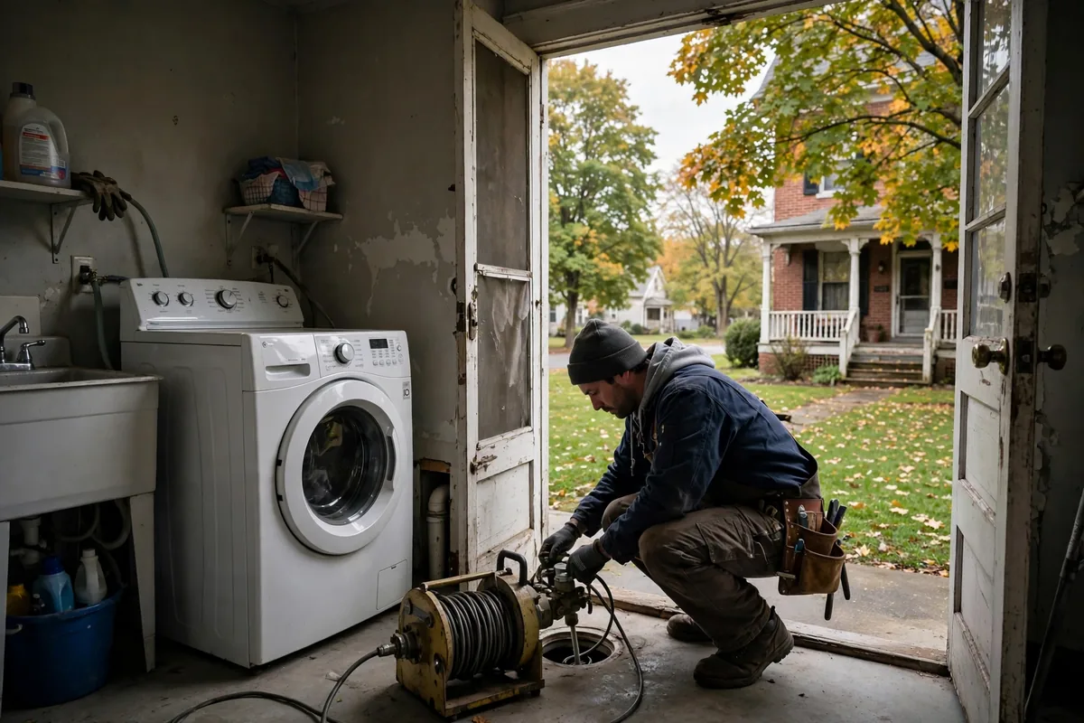 Drain Cleaning Amsterdam, OH — a pro running a drain machine at an outdoor cleanout