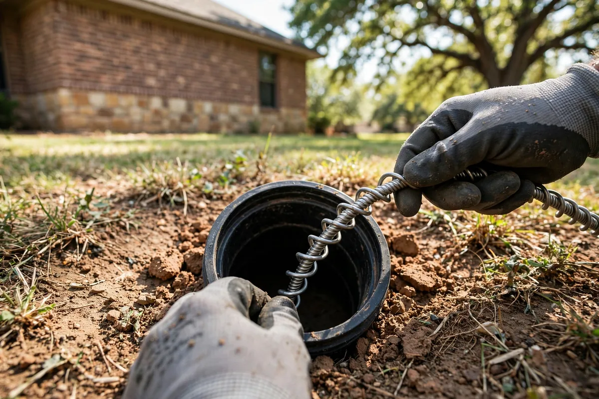 Drain Cleaning Anna, TX — a drain pro clearing the main line at a suburban home