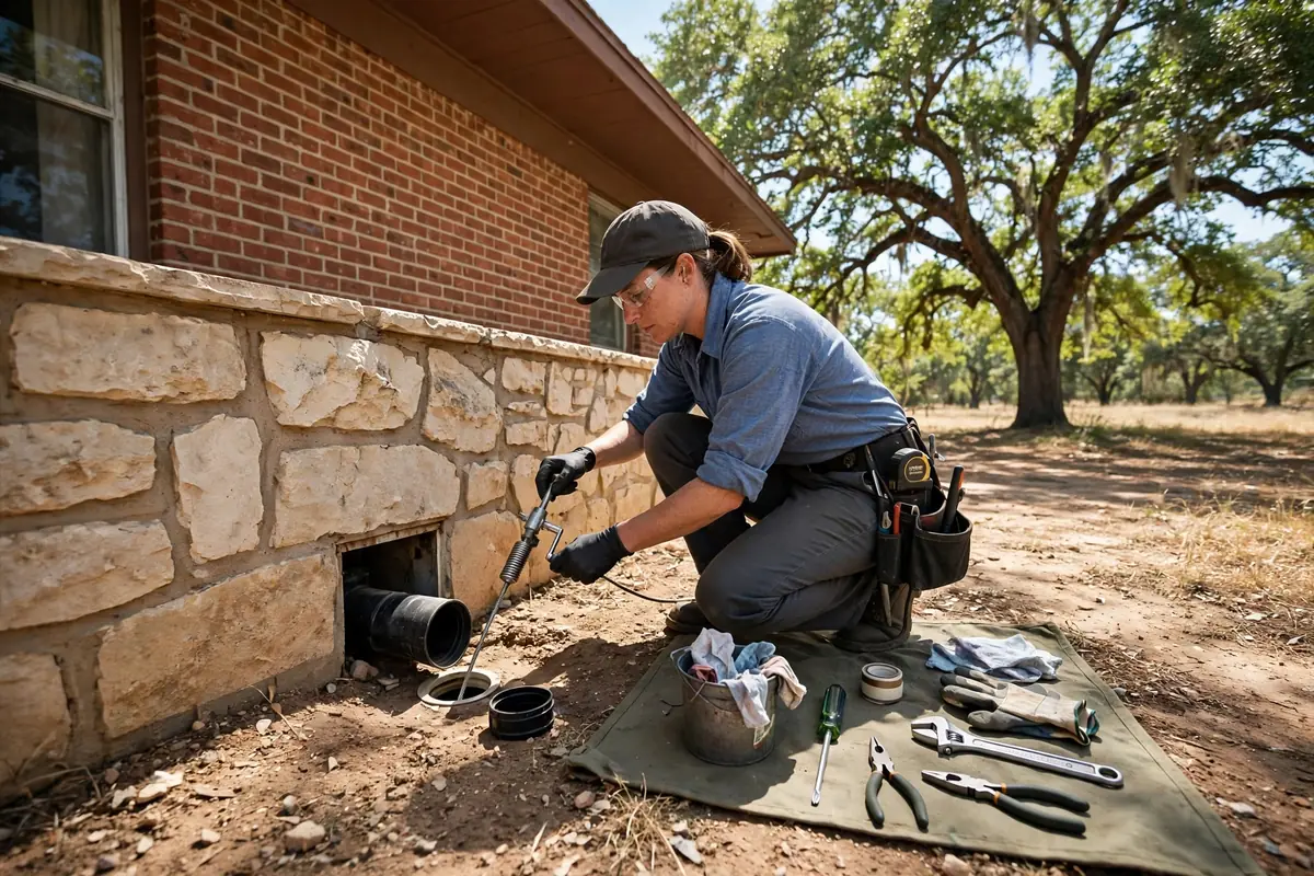 Drain Cleaning Anson, TX — a technician clearing a drain at a home cleanout