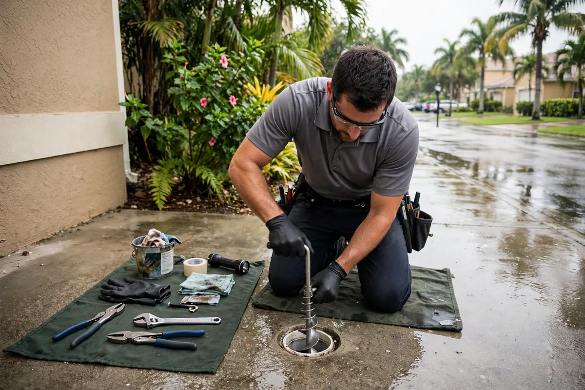 Drain Cleaning Anthony, FL — a technician clearing a drain at a home cleanout