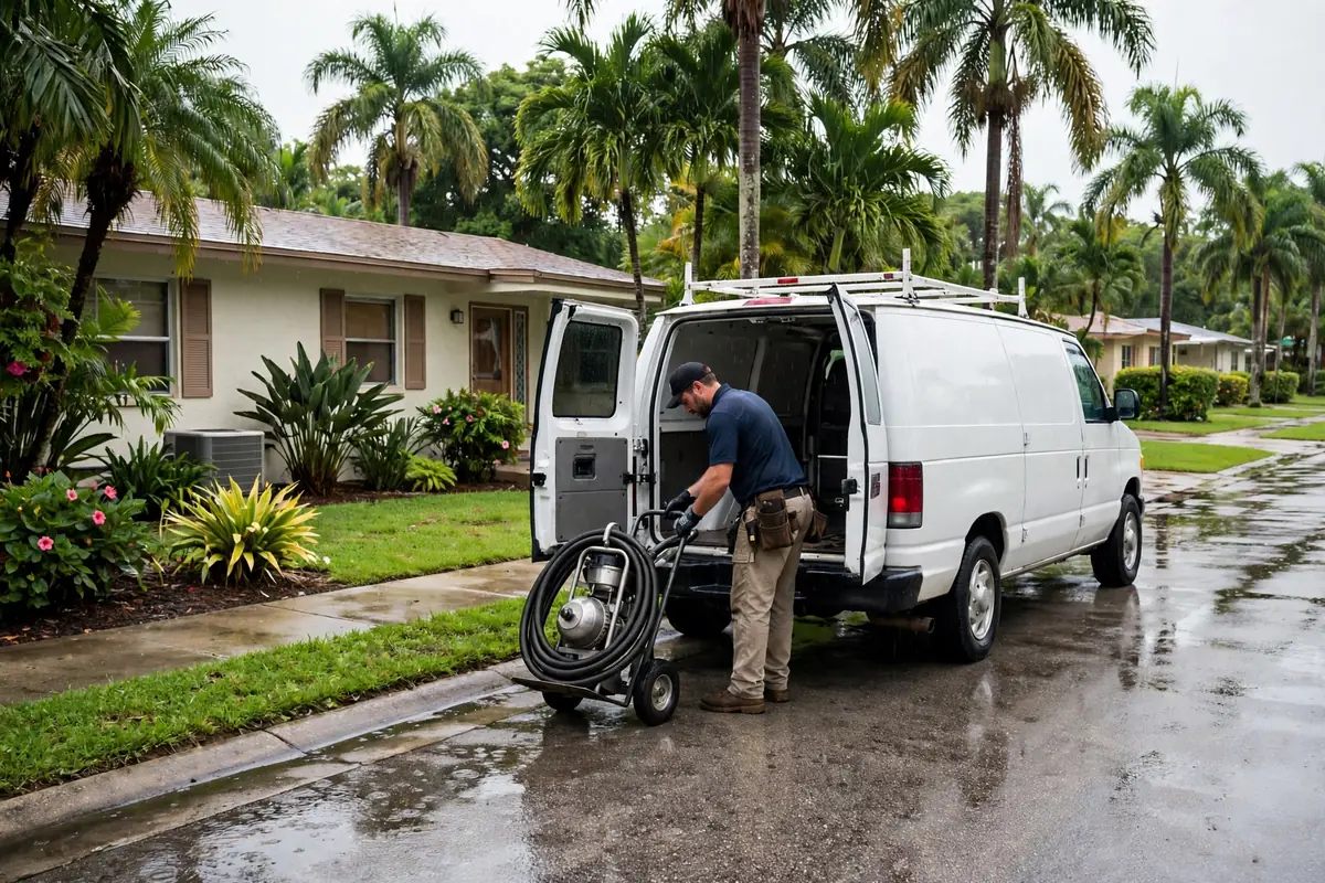 Drain Cleaning Apalachicola, FL — a pro running a drain machine at an outdoor cleanout