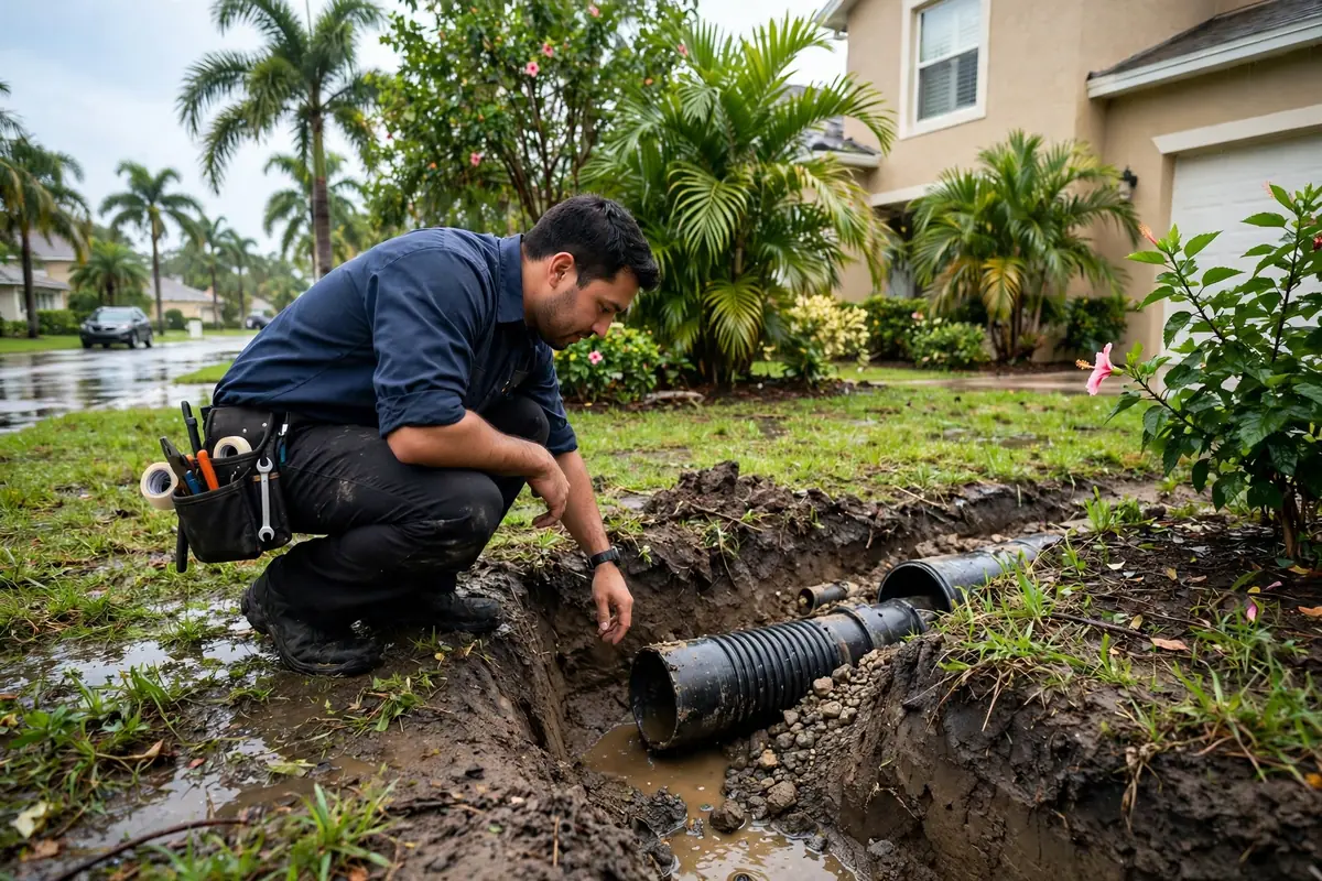 Drain Cleaning Apopka, FL — a drain pro clearing the main line at a suburban home
