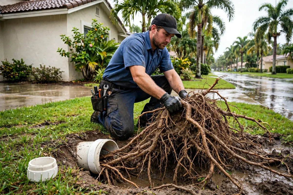 Drain Cleaning Astatula, FL — a technician clearing a drain at a home cleanout