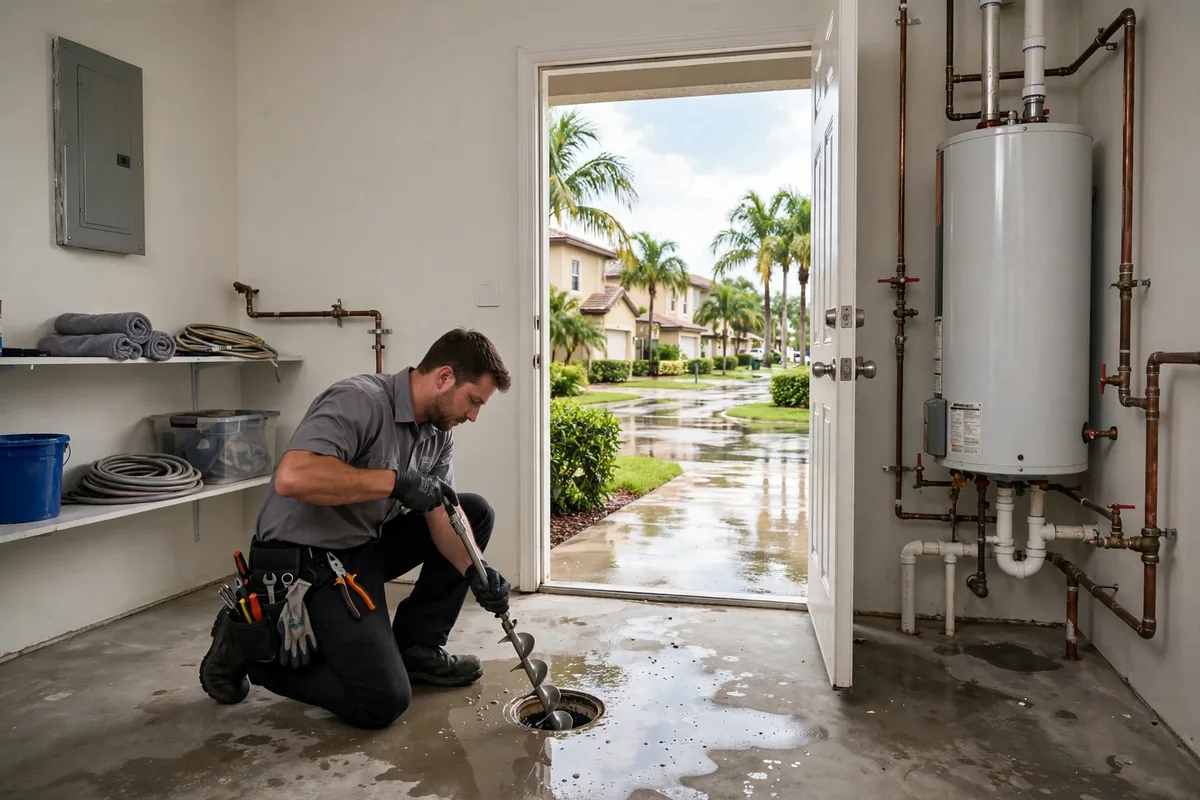 Drain Cleaning Bagdad, FL — a technician with a sewer camera at a yard cleanout