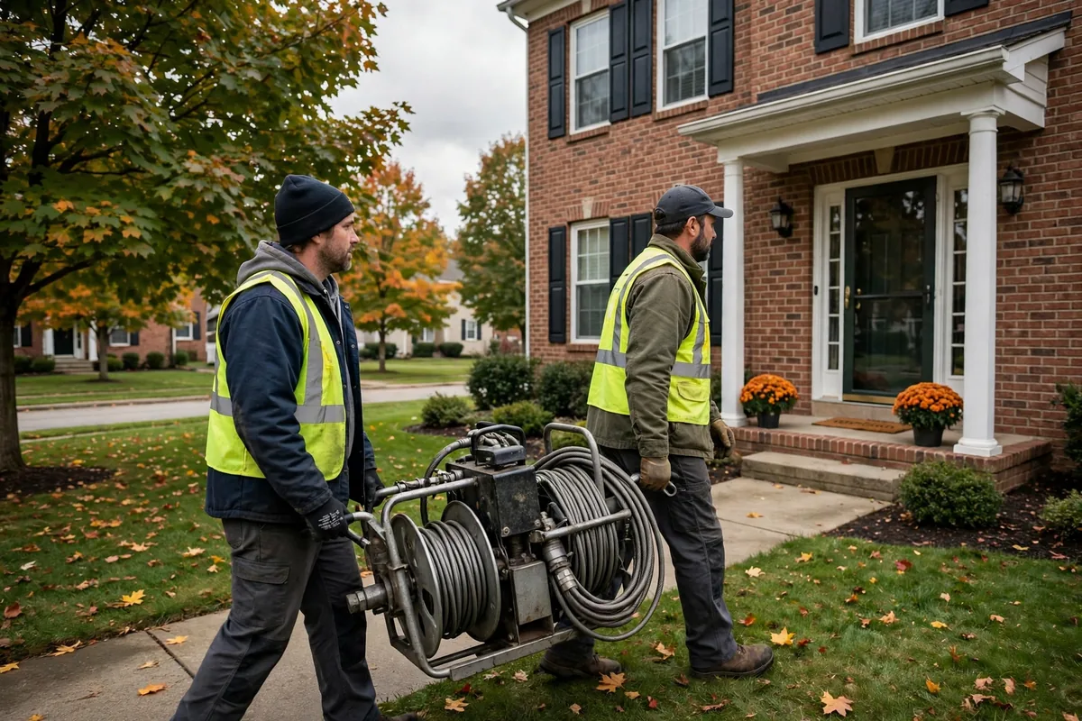 Drain Cleaning Barlow, OH — a technician with a sewer camera at a yard cleanout